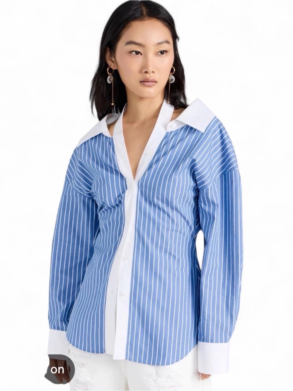 Alexander wang split collar baby blue striped long sleeve button down 4